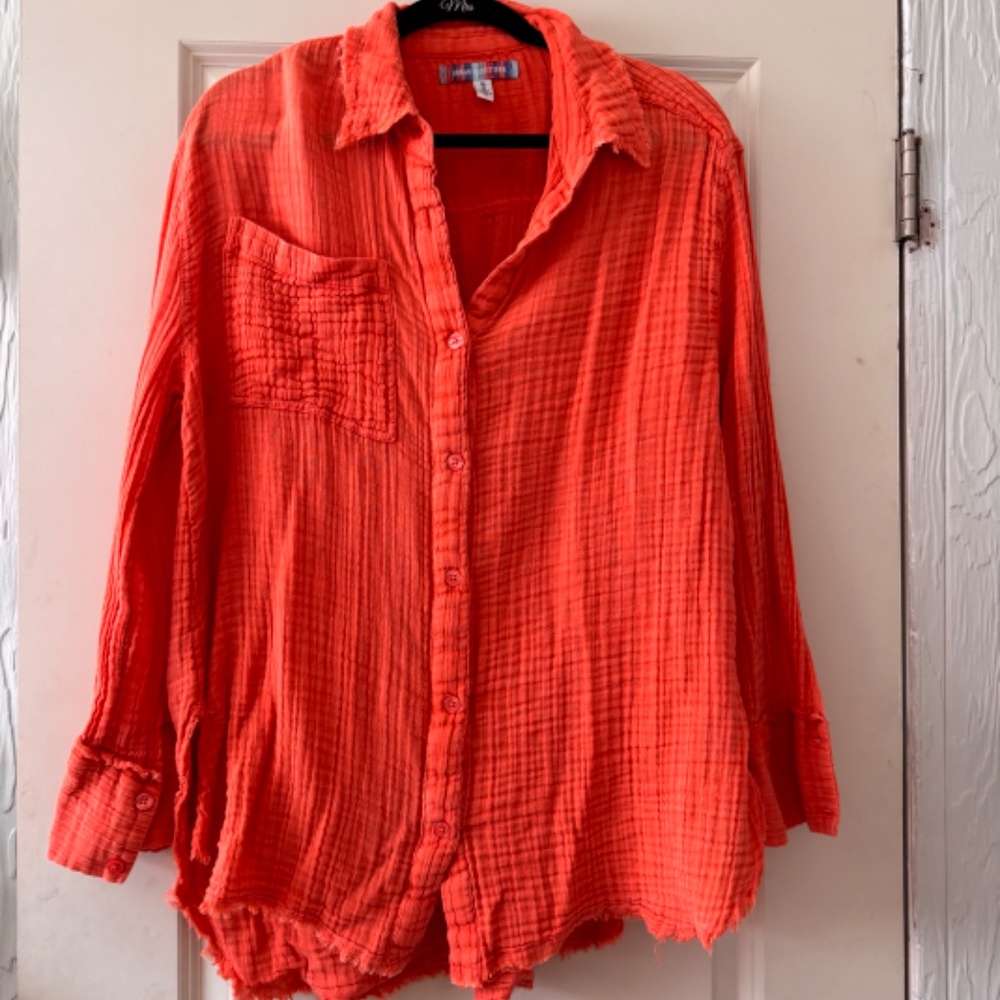 Orange Button Down Blouse - image 1